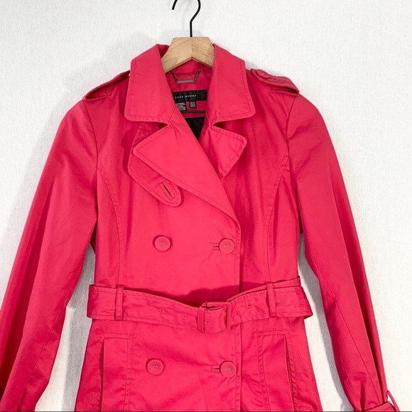 Zara Woman Cranberry Double Breasted Trench Coat - Picture 2 of 14